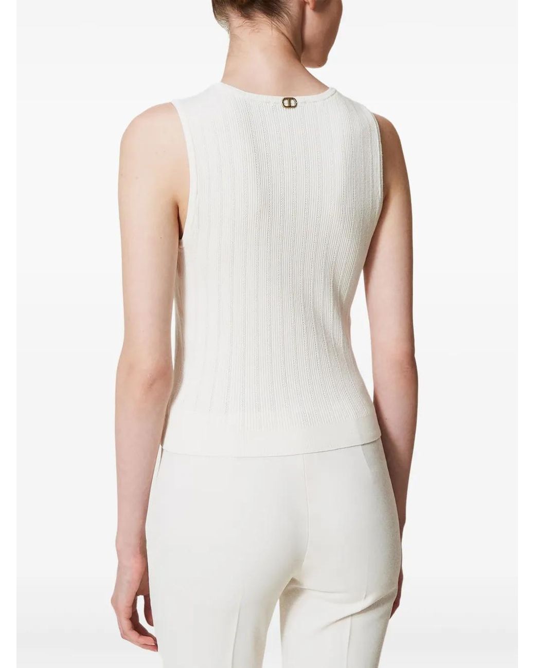 Twinset White Button-Up Knitted Top