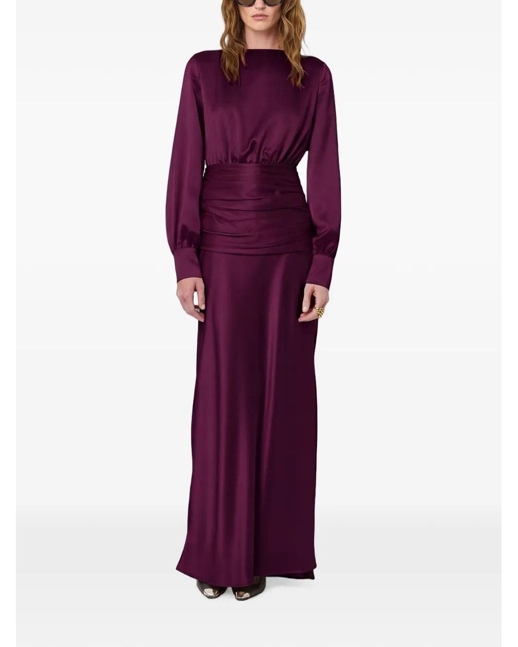 Nicholas Purple Ruched Open-Back Gown