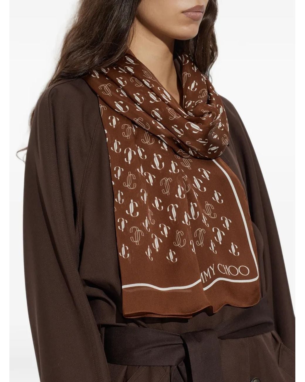 Jimmy Choo Brown Jc Monogram Silk Scarf