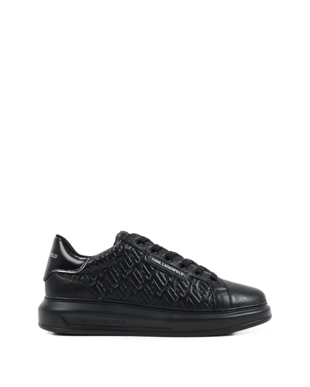 Karl Lagerfeld Black Kapri Monogram-Embossed Leather Sneakers for men