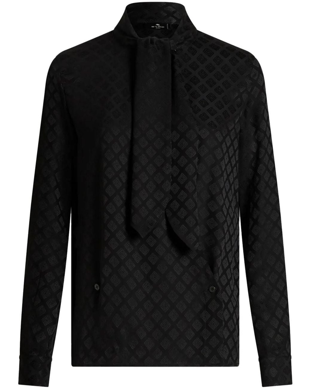 Etro Black Jacquard Scarf-Collar Shirt