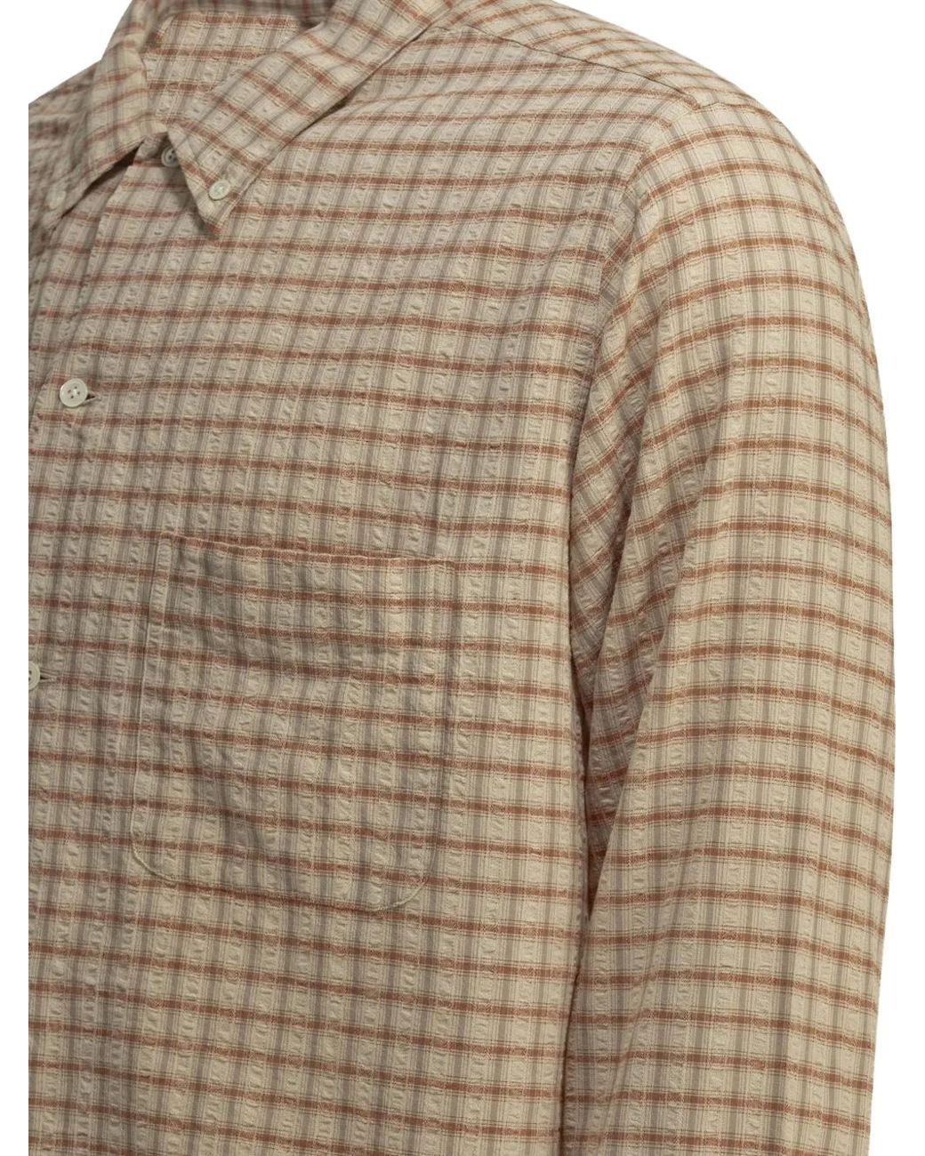 Beams Plus Natural Chemise En Seersucker À Carreaux for men
