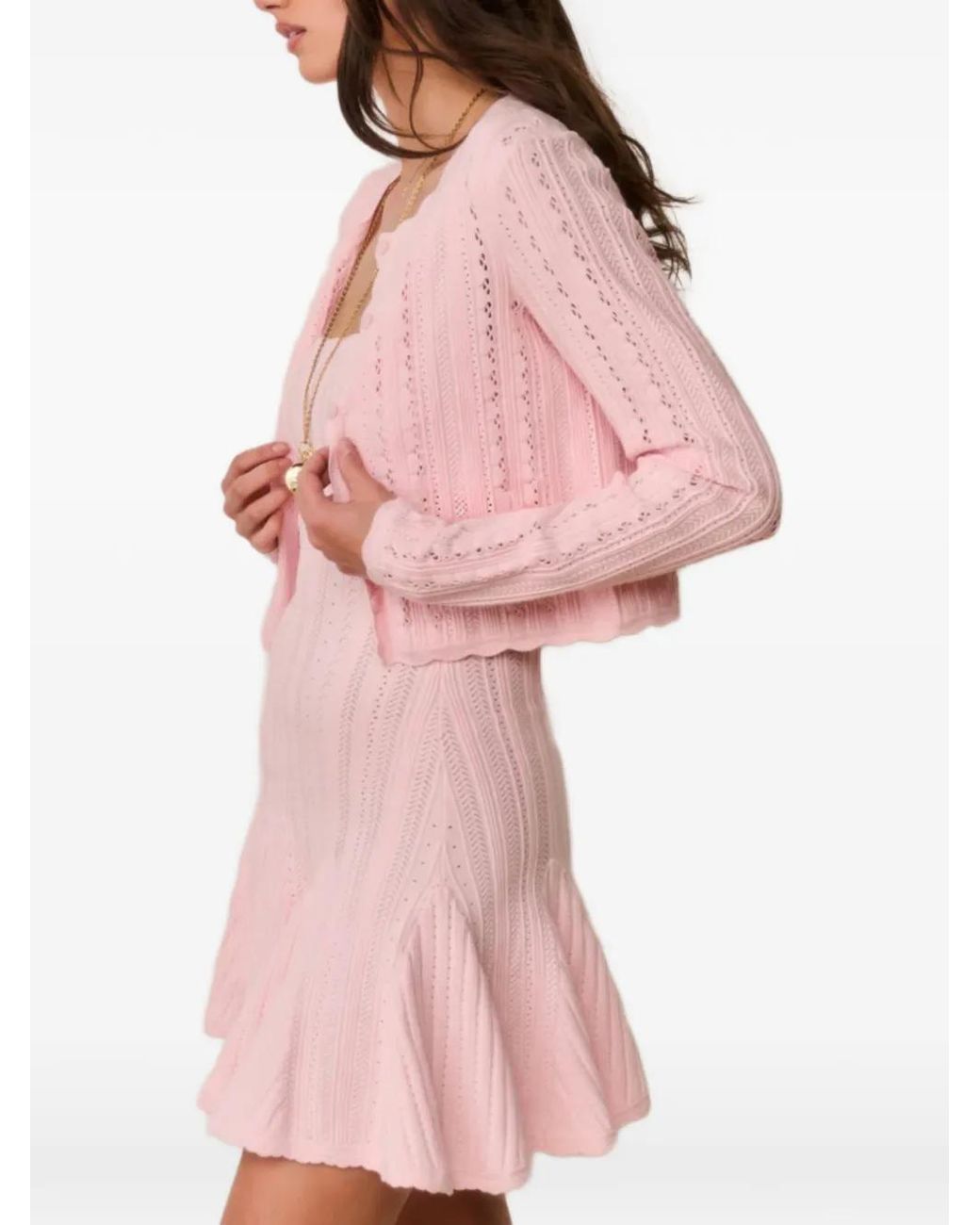 LoveShackFancy Pink Pointelle-Knit Scalloped-Edge Cardigan
