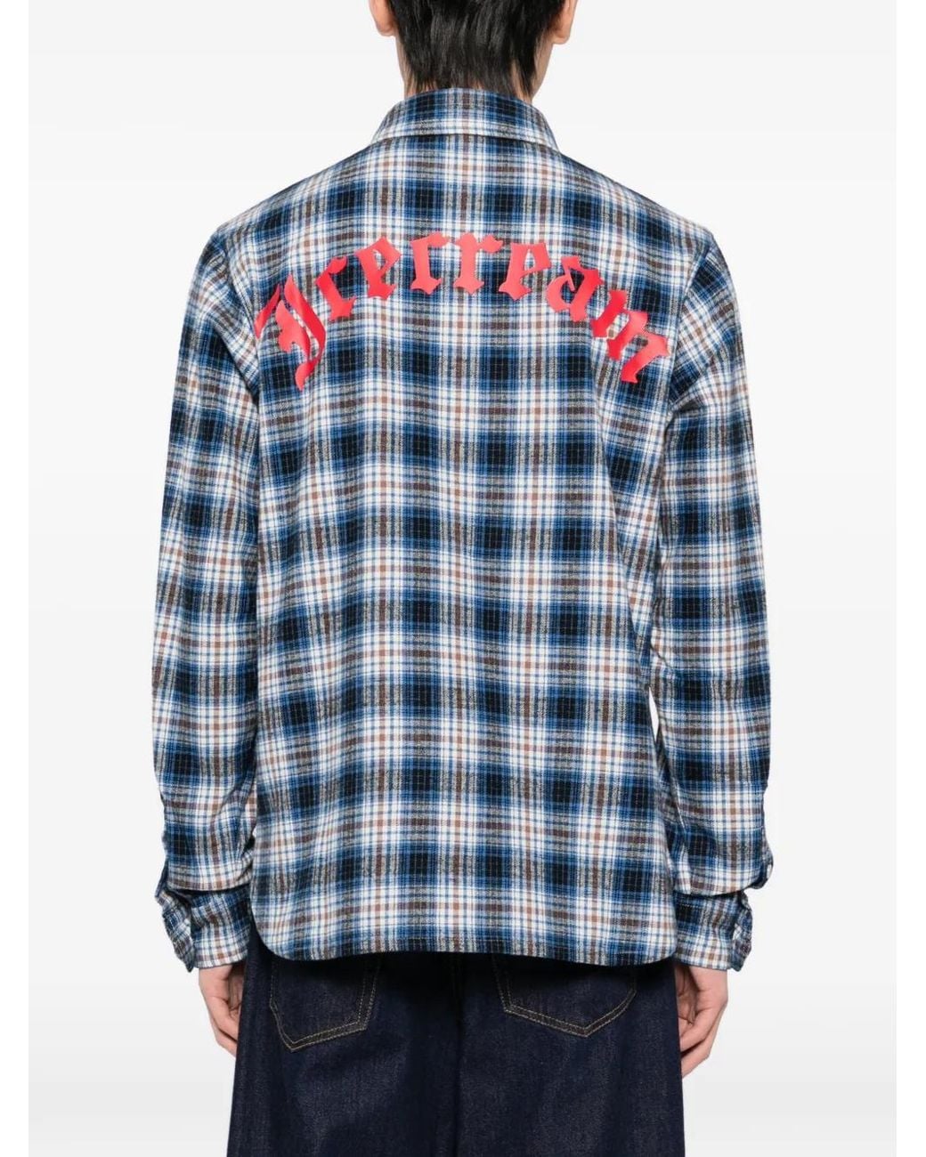 ICECREAM Blue Mascot-Embroidered Checked Shirt for men
