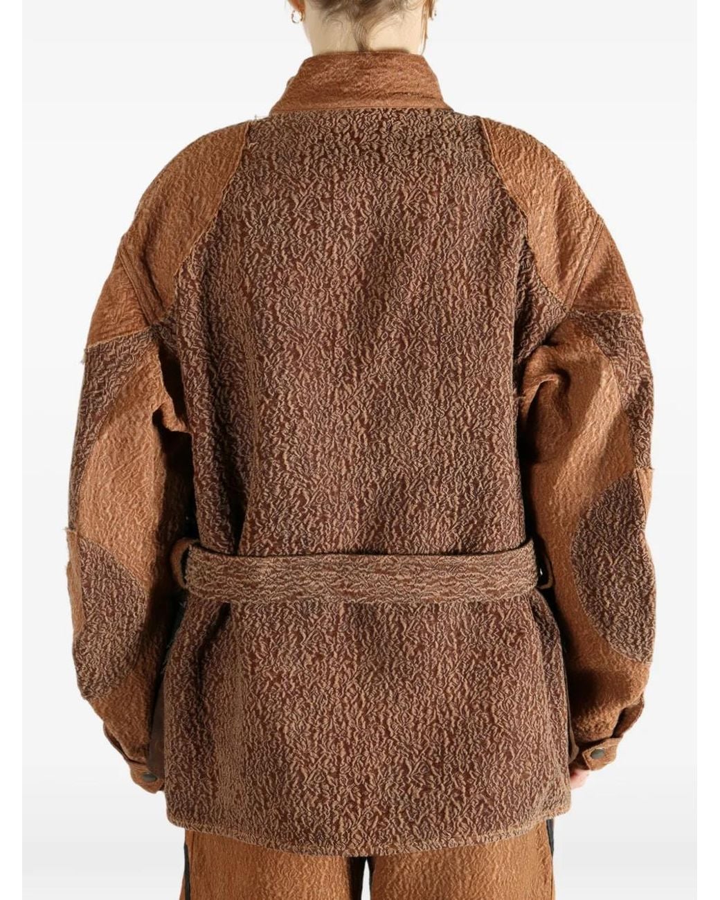 Commun's Brown Belted Patchwork Jacket