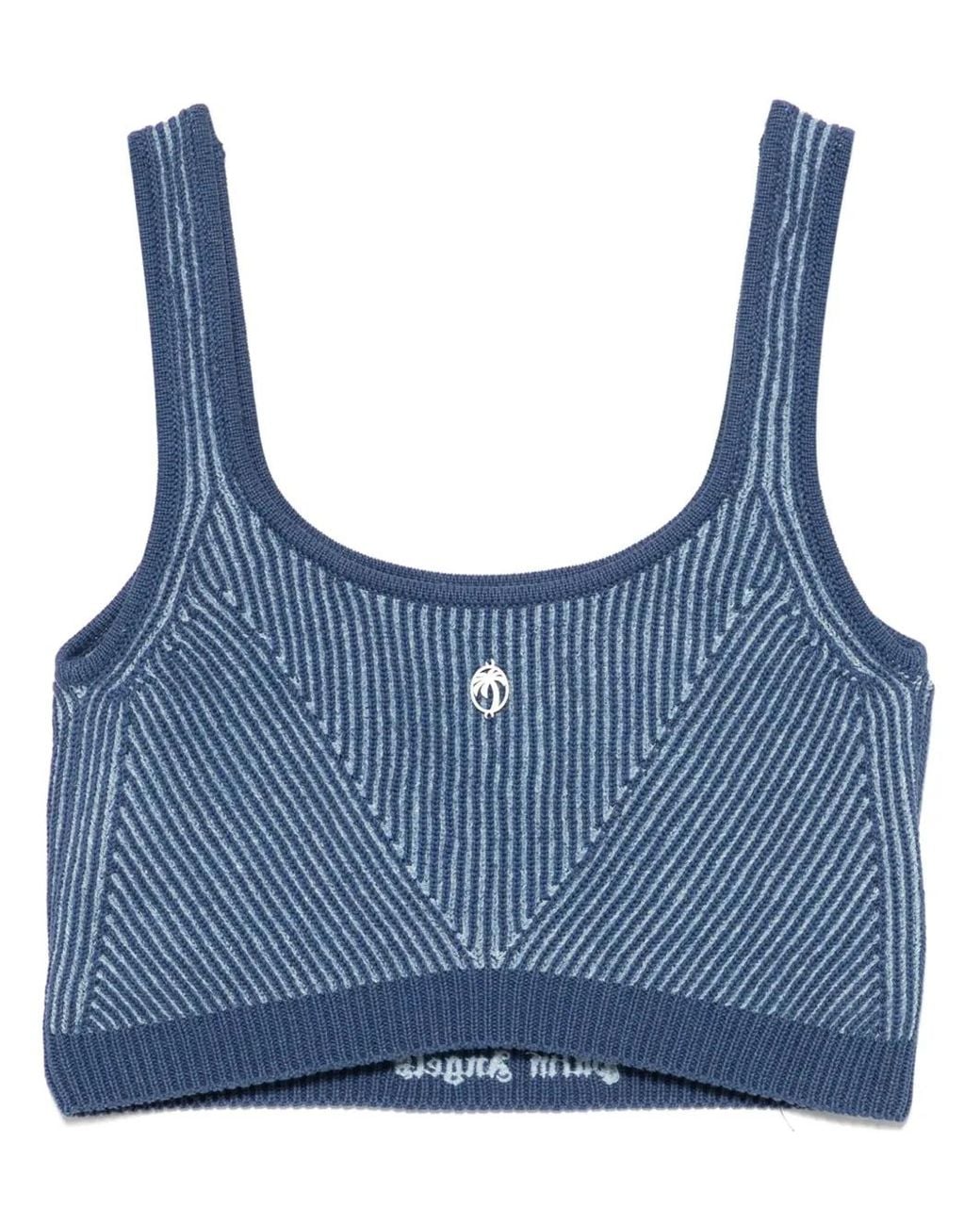 Palm Angels Blue Ribbed-Knit Tank Top