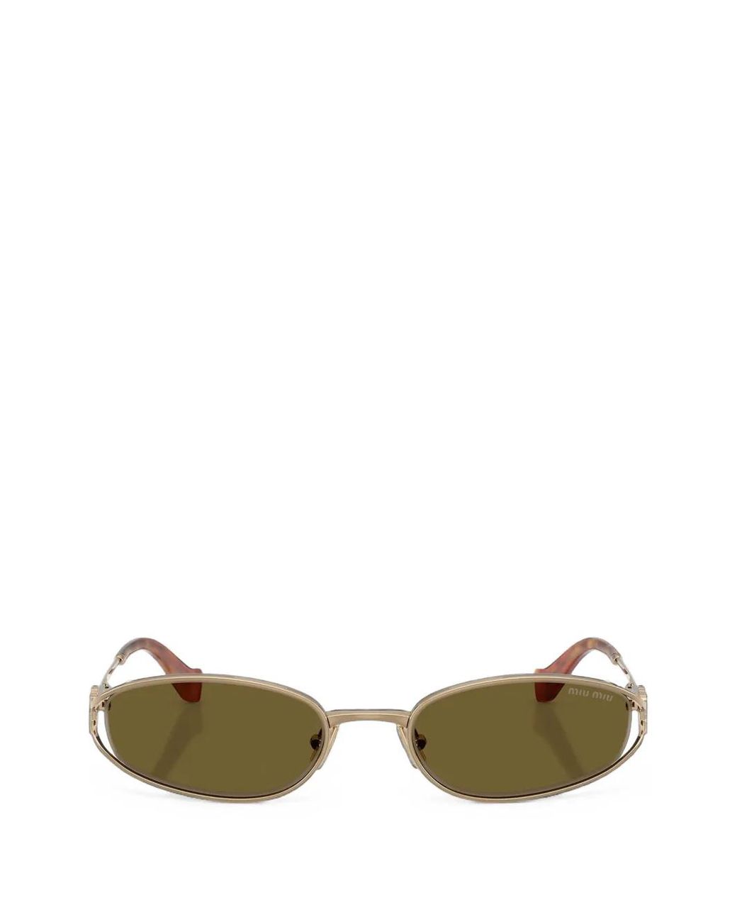 Miu Miu Green Logo-Plaque Oval-Frame Sunglasses