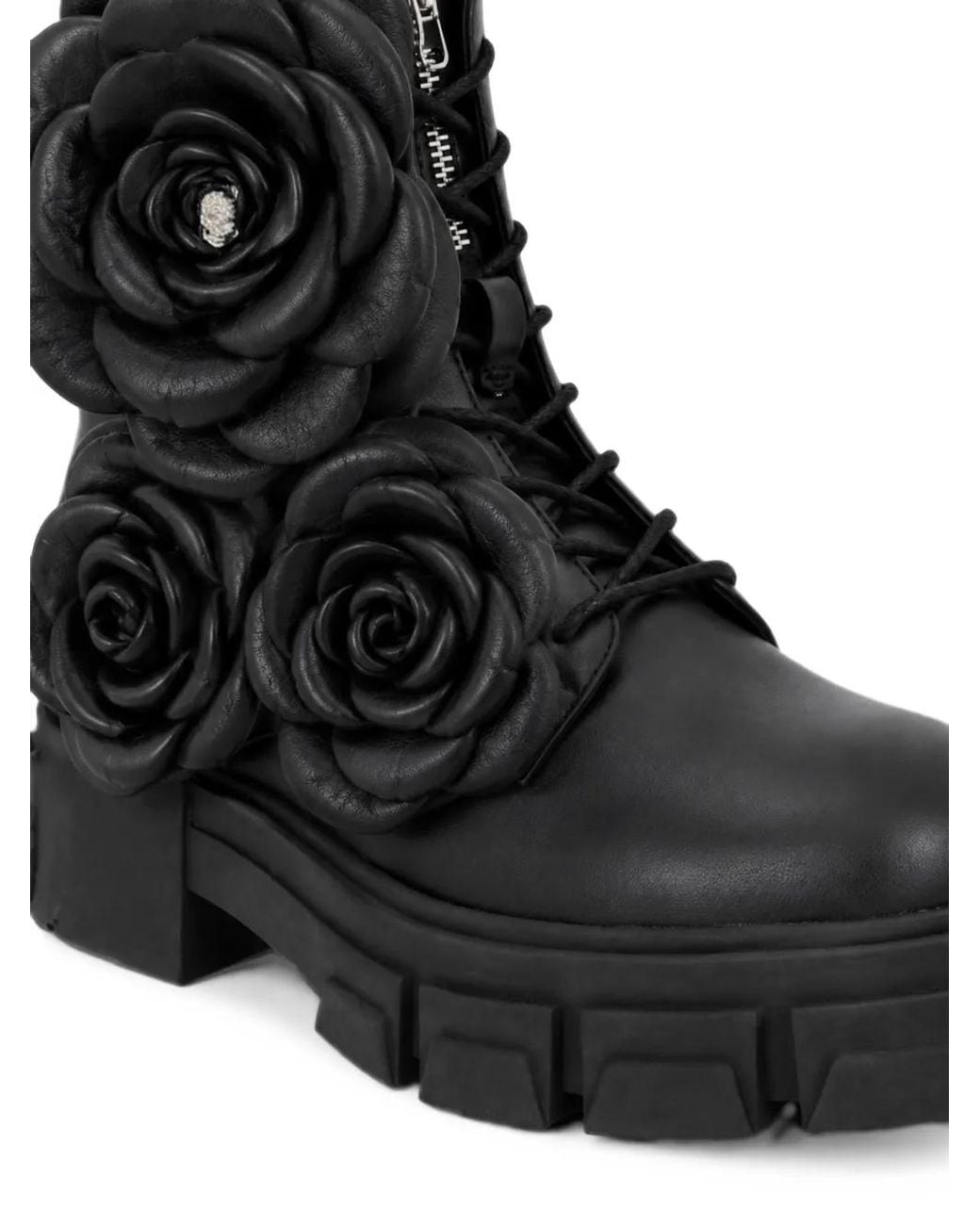 Philipp Plein Black Lace-Up Boots Gothic Plein Flowers