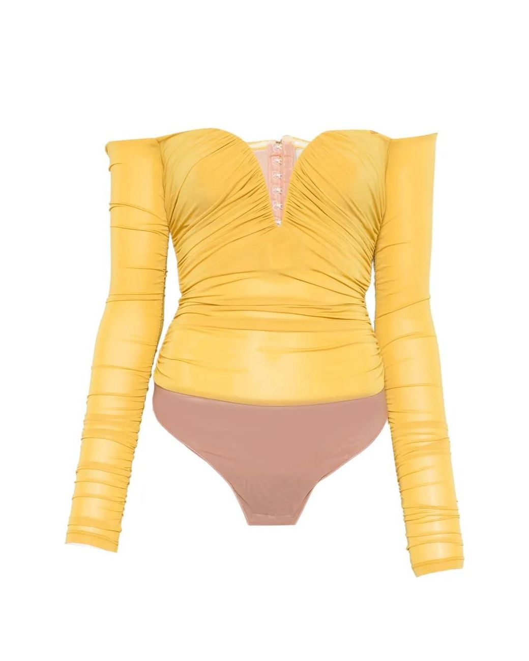 Elisabetta Franchi Yellow Lightweight Crêpe Jersey Bodysuit With Draping