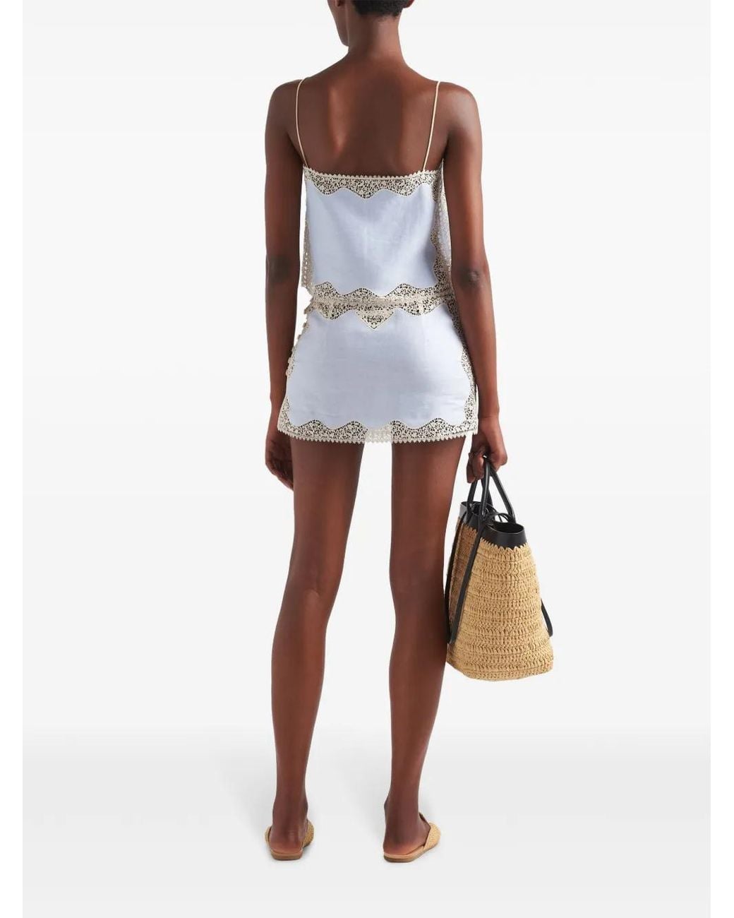 Prada Mini-Rok Met Afwerking Van Kant in het Blue