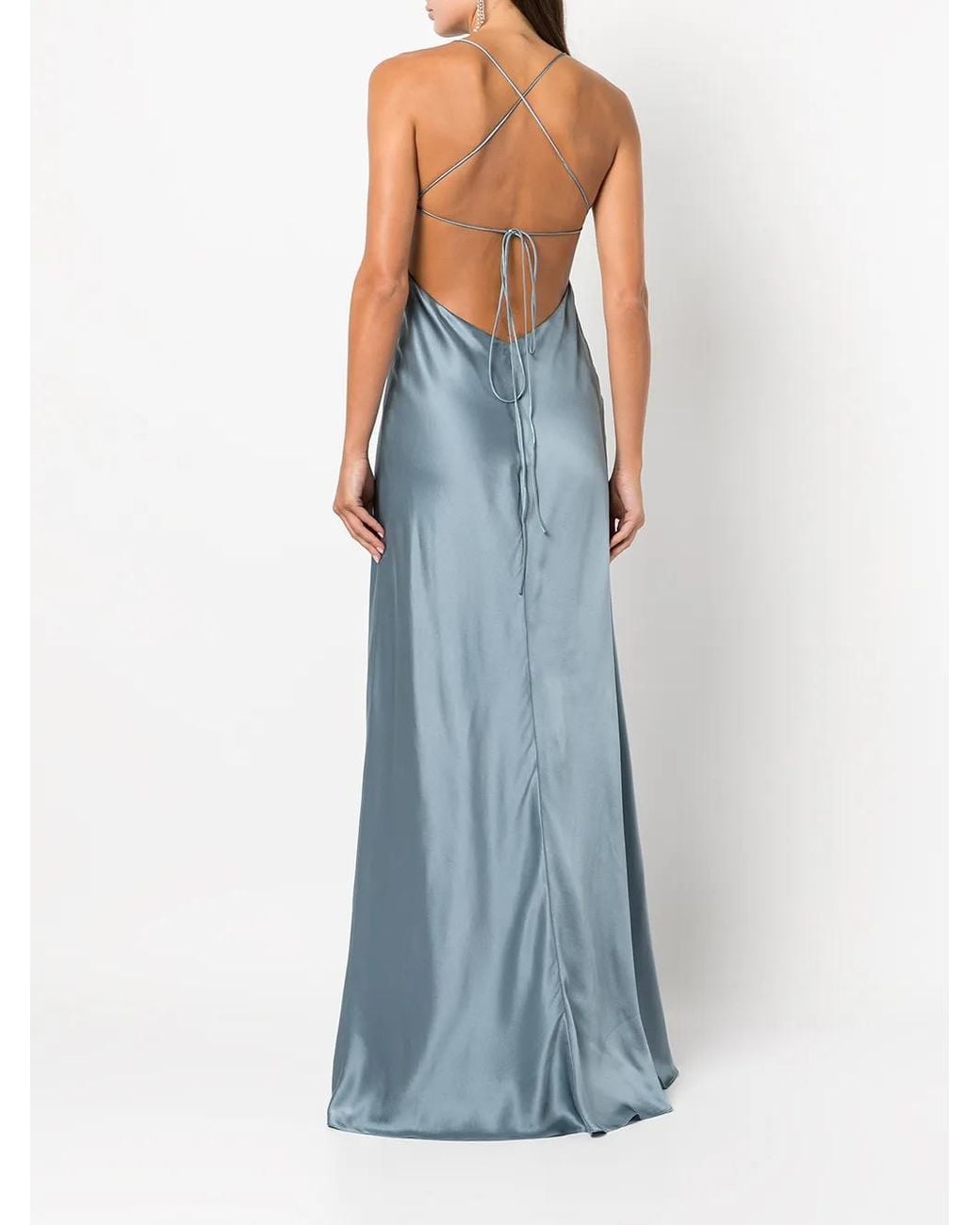 Michelle Mason Blue Cut-Out Detail Silk Gown