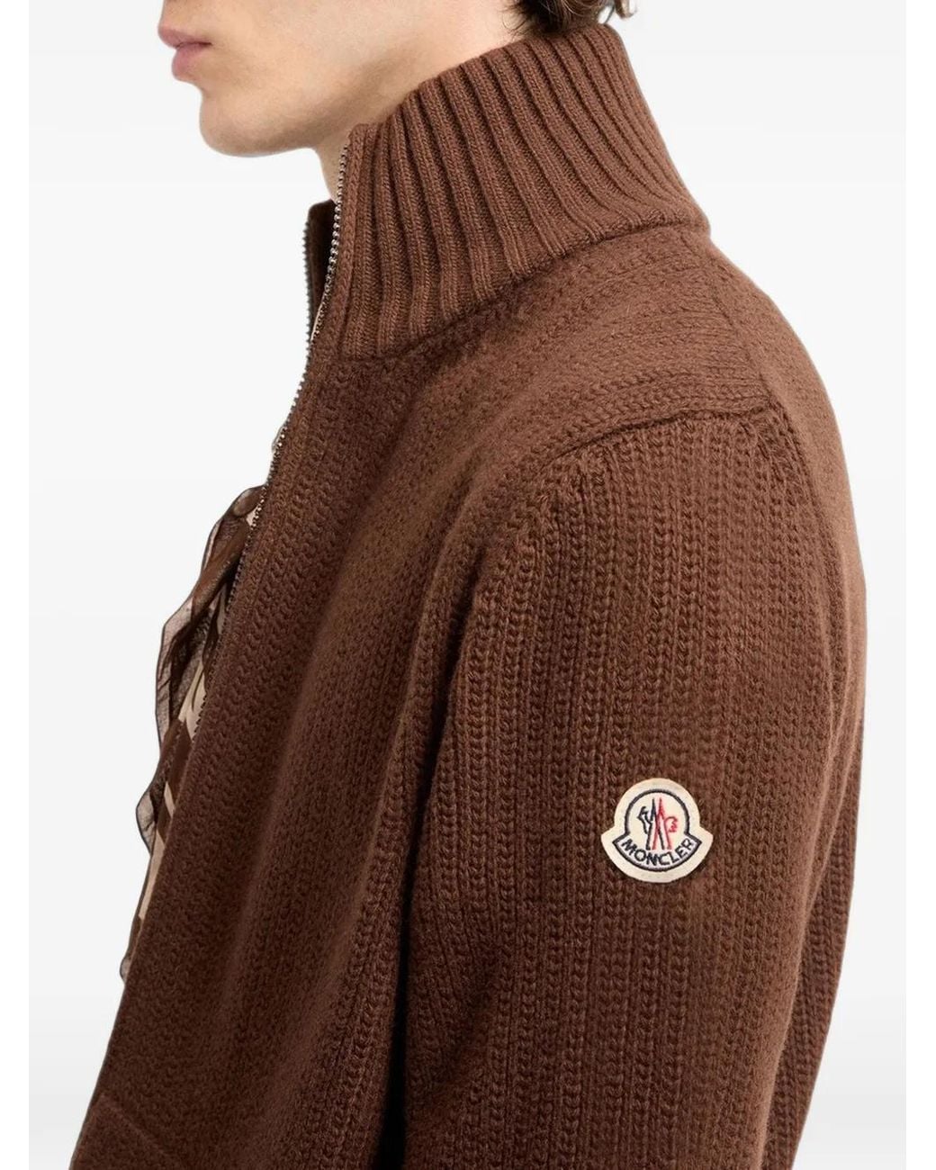 Moncler Brown Logo-Patch Zip-Up Cardigan for men