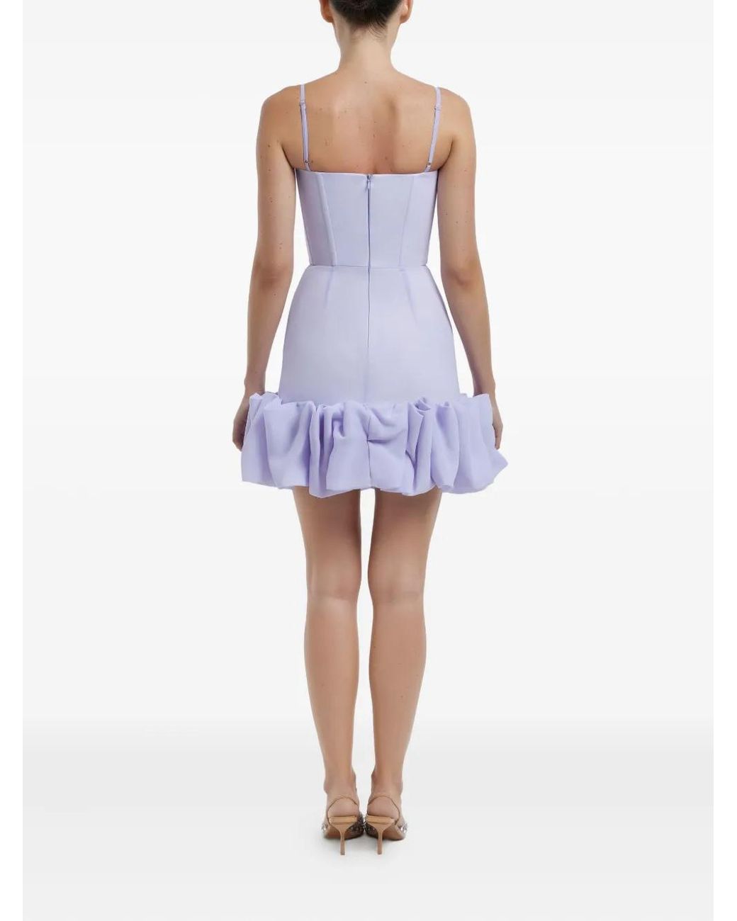 POST MERIDIEM Purple Draped Ruffle Bustier Mini Dress