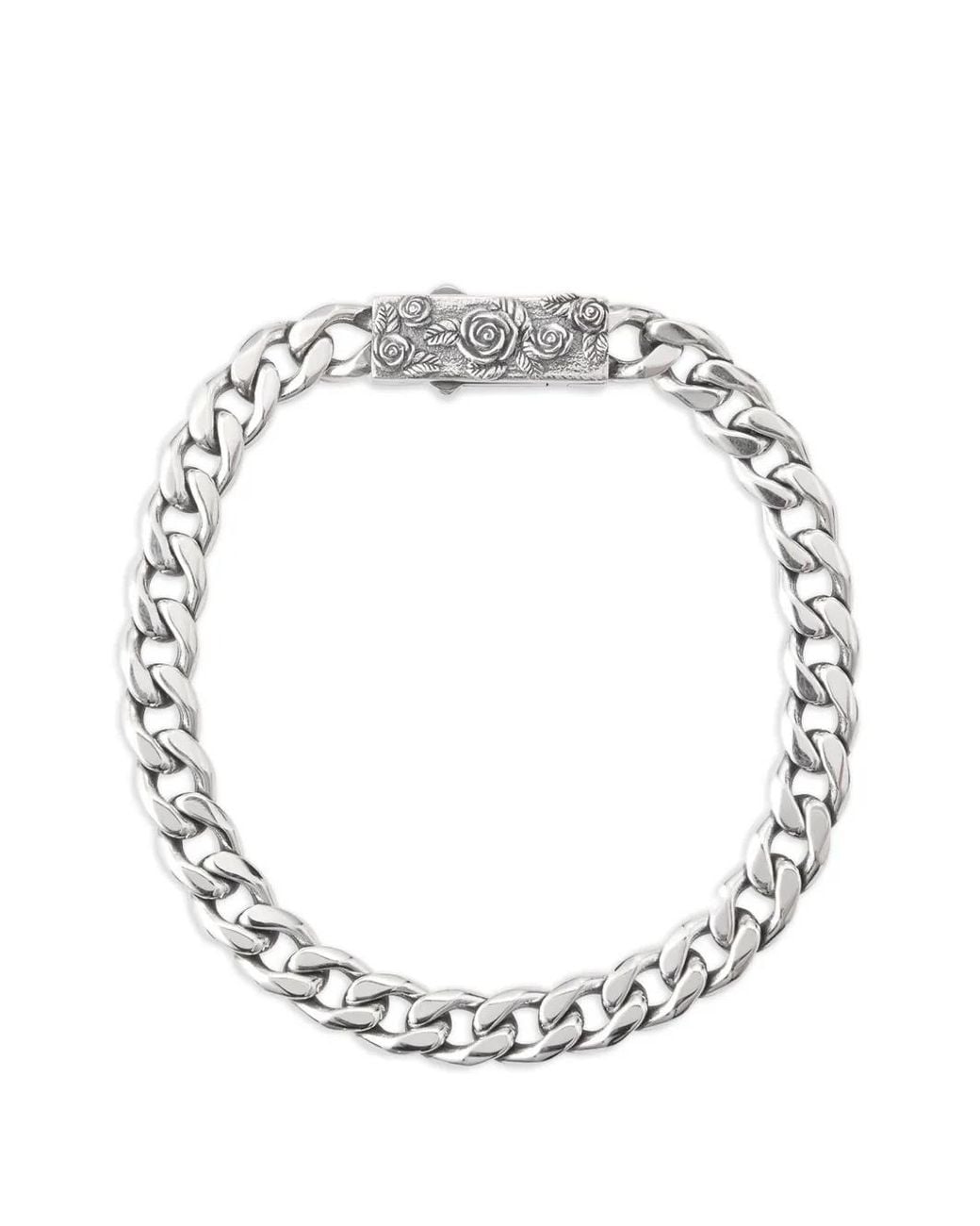 Emanuele Bicocchi White Rose-Engraved Curb-Link Bracelet