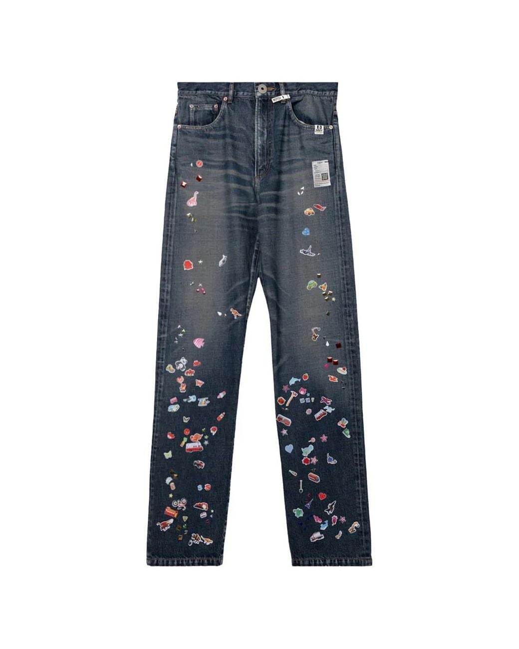 Maison Mihara Yasuhiro Blue Kids Sticker Printed Straight Denim Pants for men