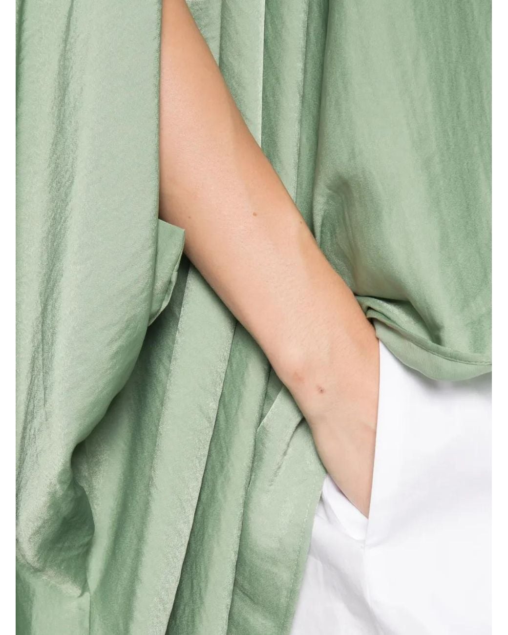 MOUTAKI Green Boat-Neck Cape-Style Blouse