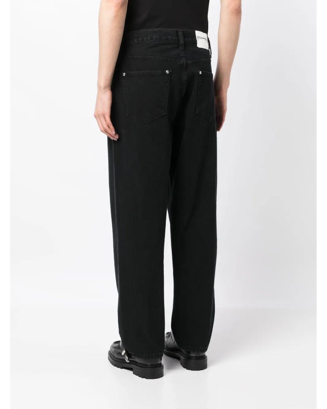 FOO AND FOO Black Logo-Patch Cotton Wide-Leg Jeans for men