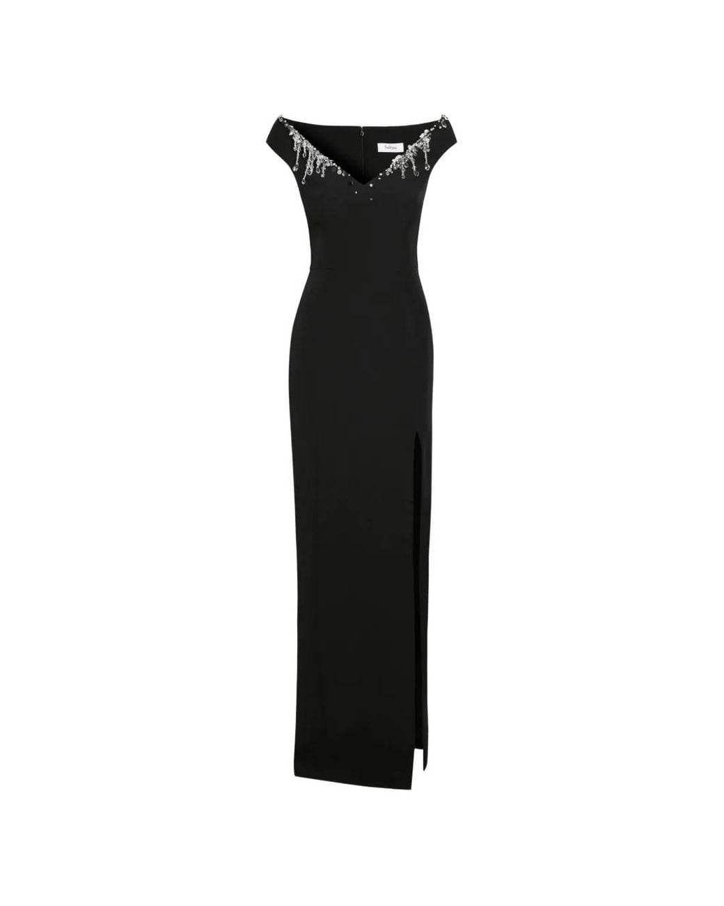Safiyaa Black Lucrezia Crystal-Embellished Maxi Dress