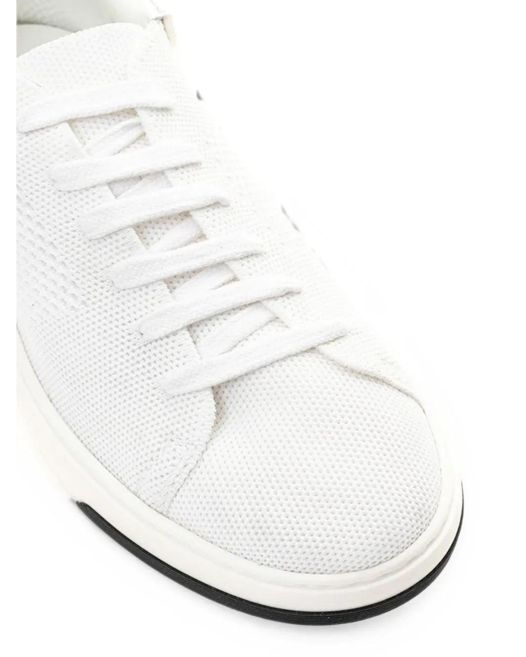 Casadei White Knitted Leather-Panel Sneakers