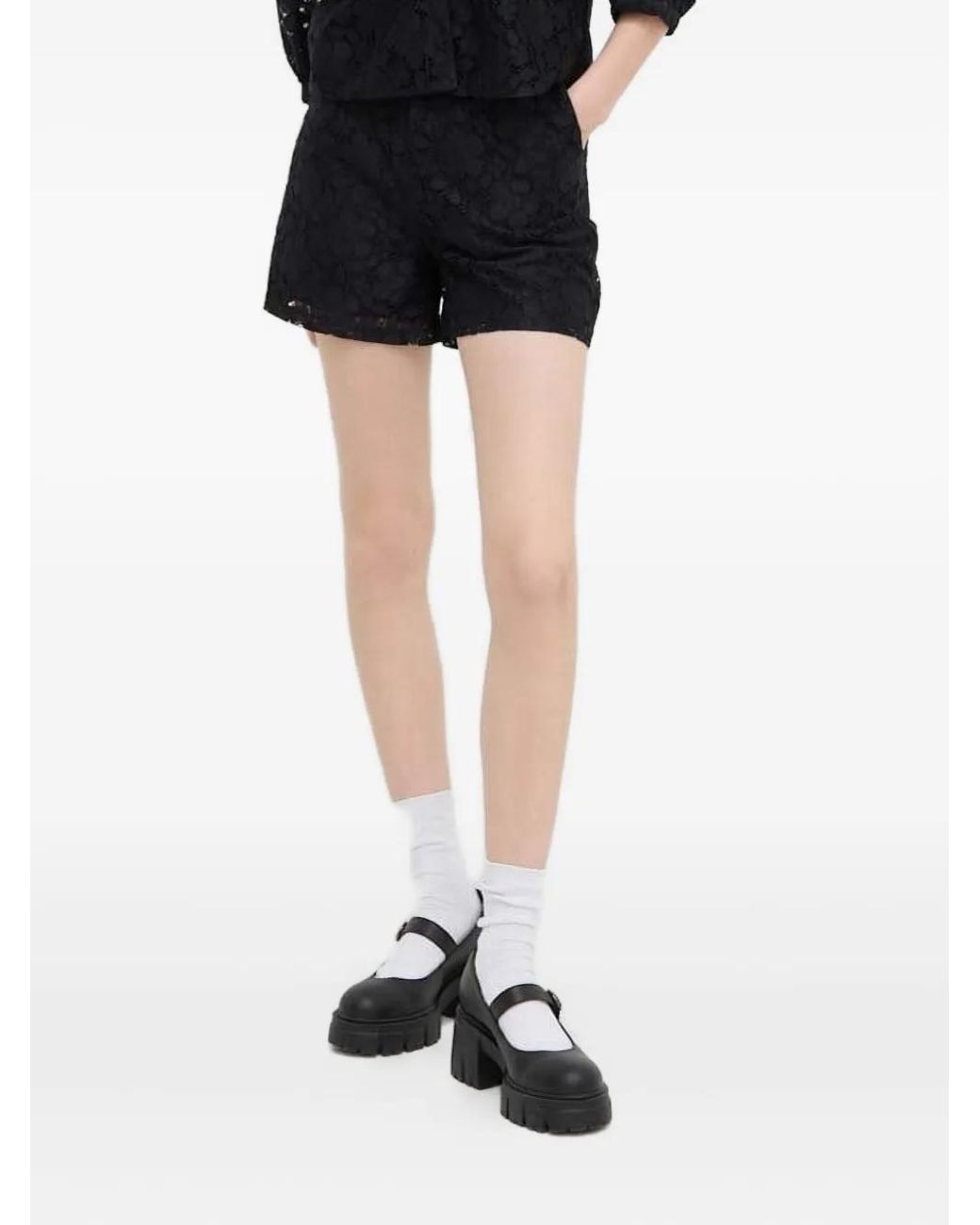 Desigual Black Floral Laced Shorts