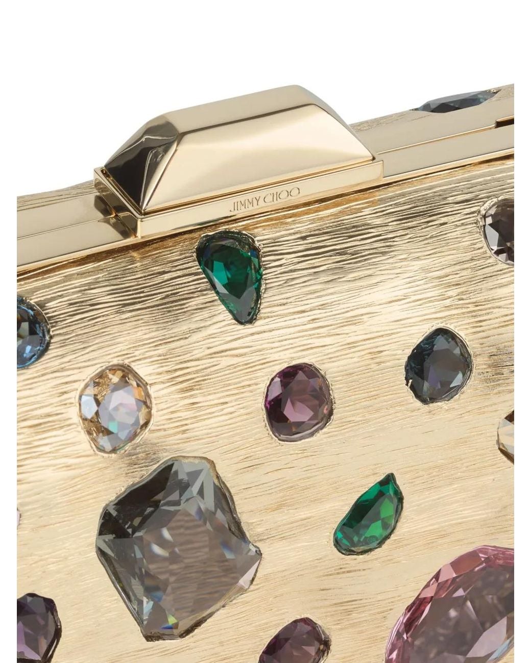 Jimmy Choo Natural Pochette Cloud En Et Métal Texturé Et Cristal Avec Fermoir Cube