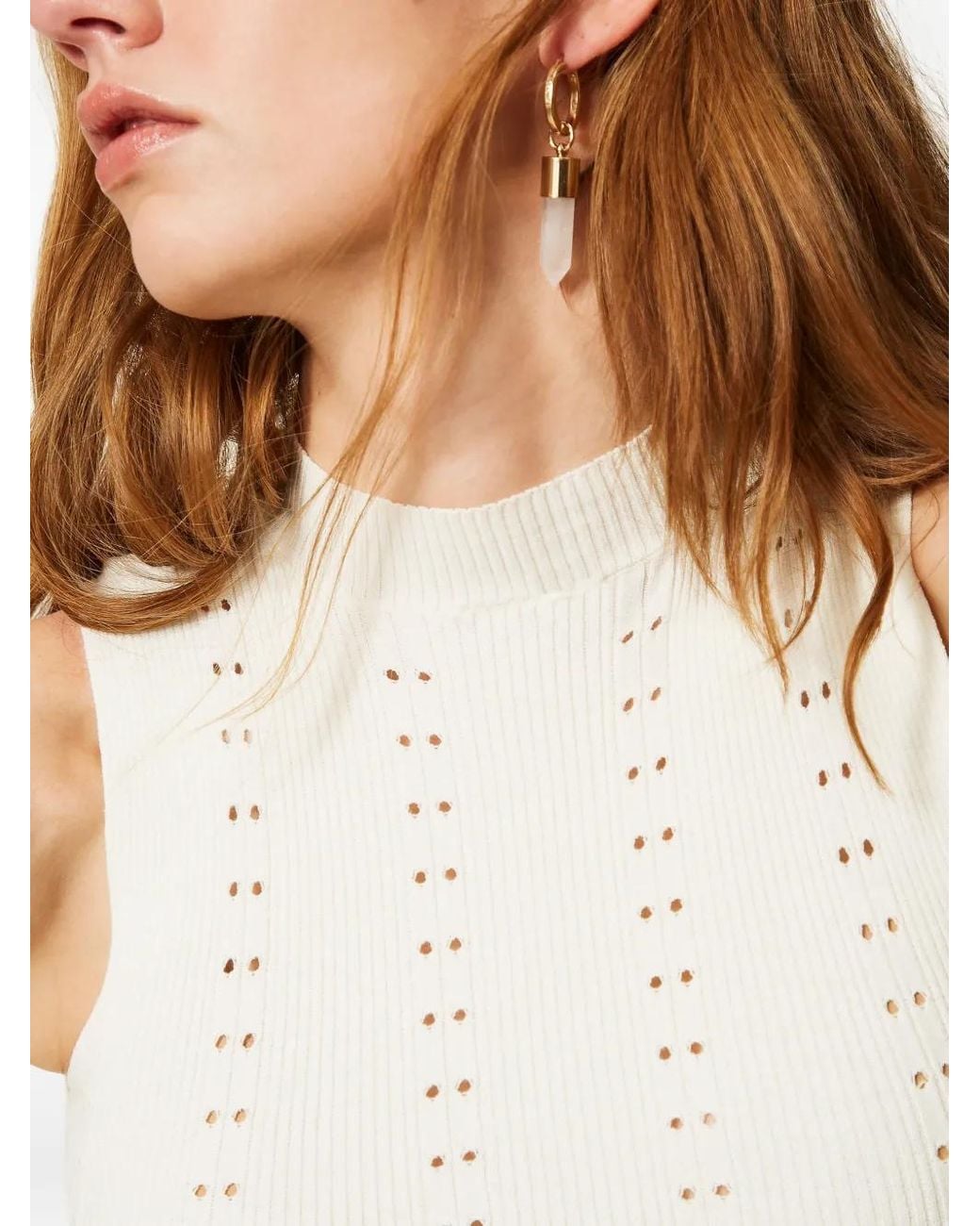Twinset White Turtle-Neck Knit Top With Scalloped Hem