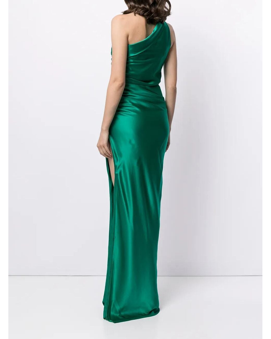 Michelle Mason Green Asymmetric Gathered Gown