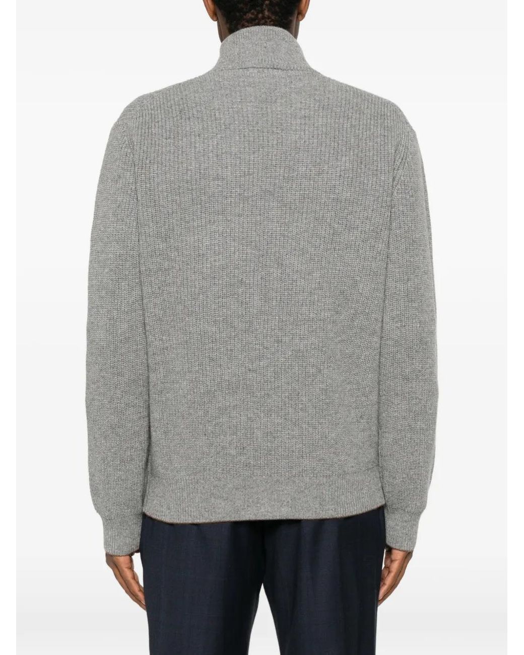 Canali Gray Cardigan Côtelée À Fermeture Zippée for men