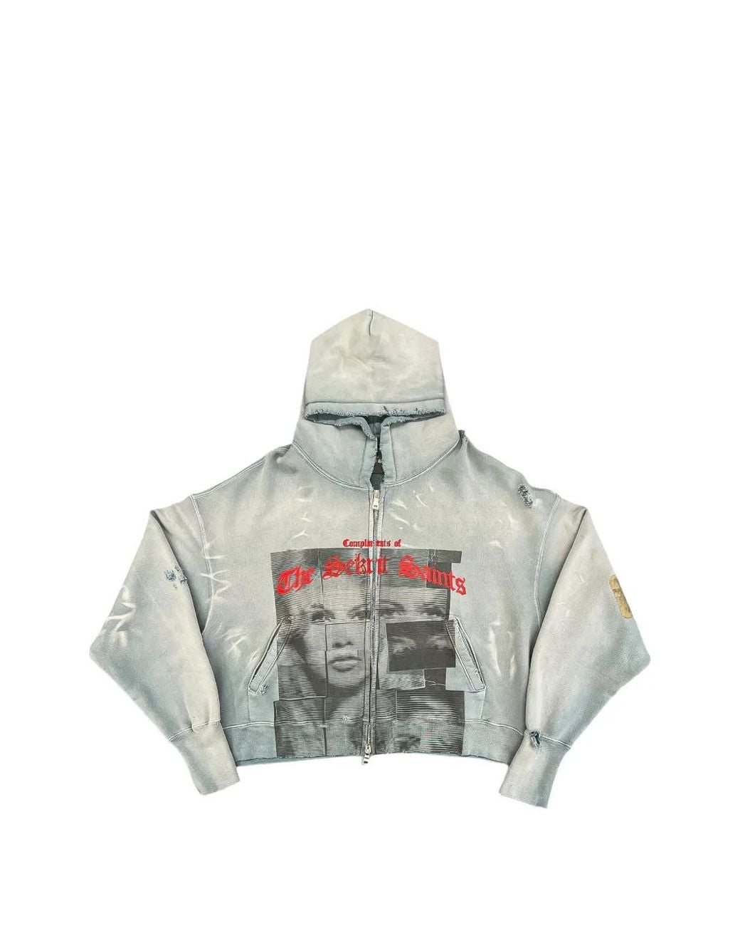 SEKRIT Gray Compliments Graphic-Print Zip-Up Hoodie for men