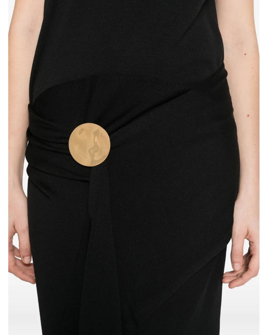 Jil Sander Black V-Neck Draped Maxi Dress
