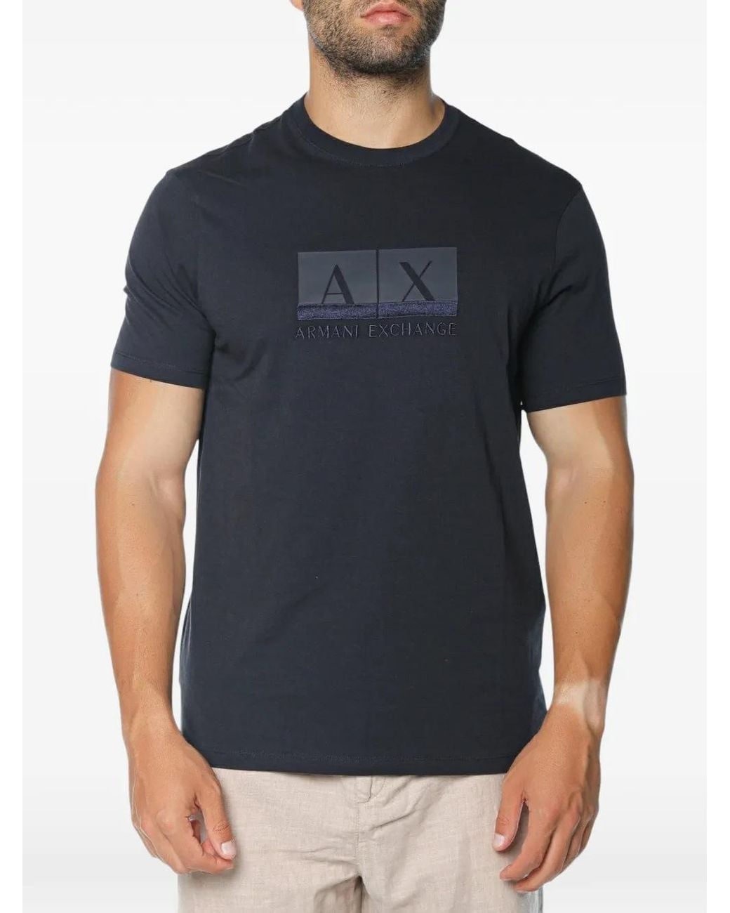 ARMANI EXCHANGE Blue Logo-Print Cotton T-Shirt for men