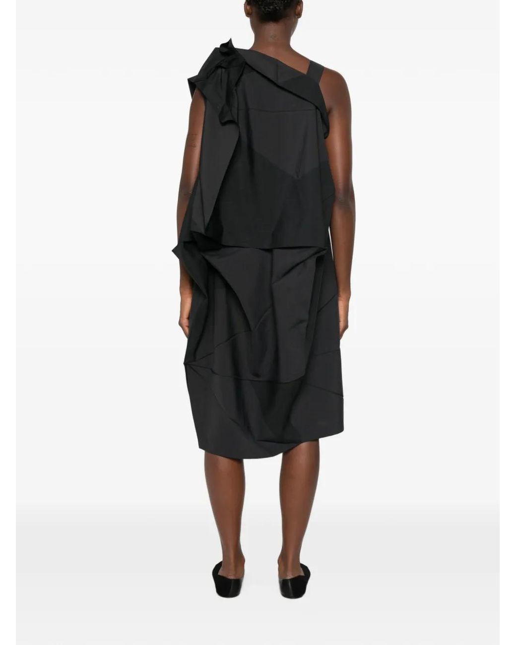 Issey Miyake Black Geometric Pleated Midi Dress