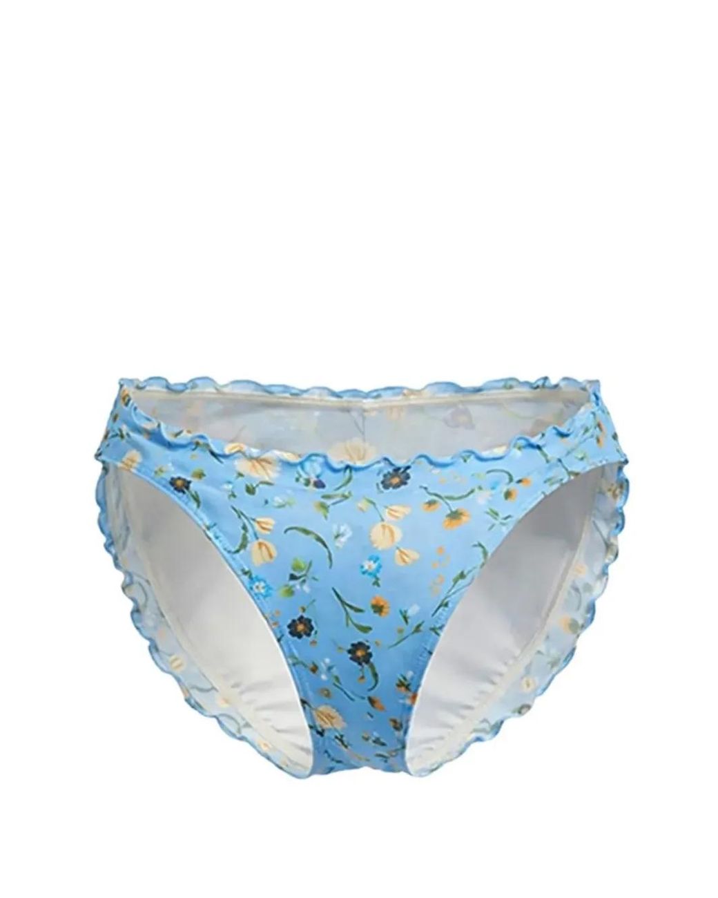 Seafolly Blue Ruffled Floral-Print Bikini Bottom