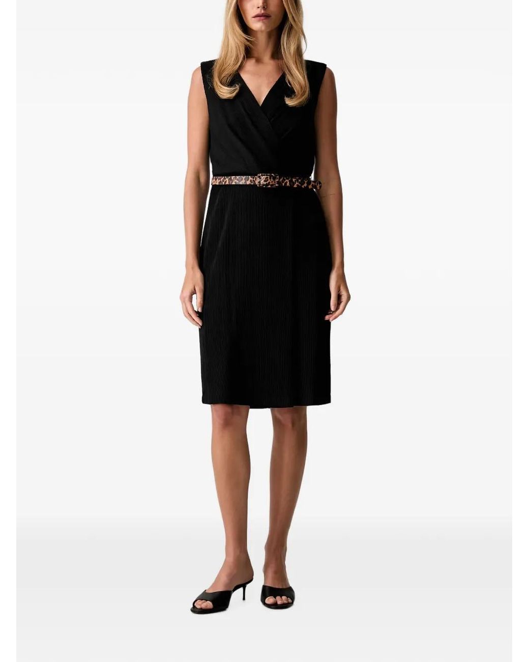 DKNY Black Belted Plissé Mini Dress