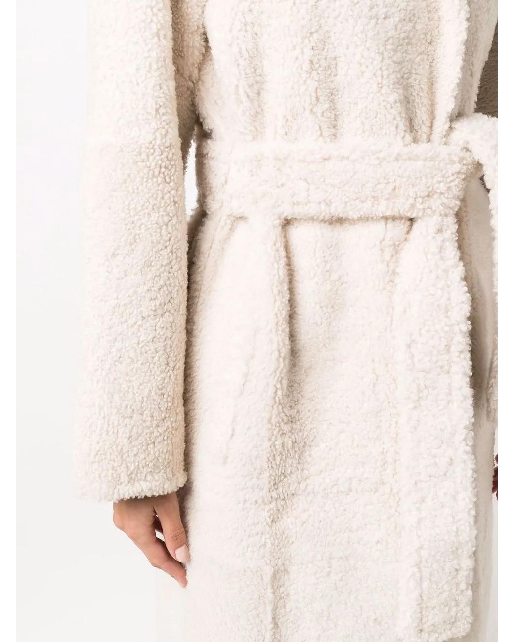 Yves Salomon Natural Belted Shearling Coat