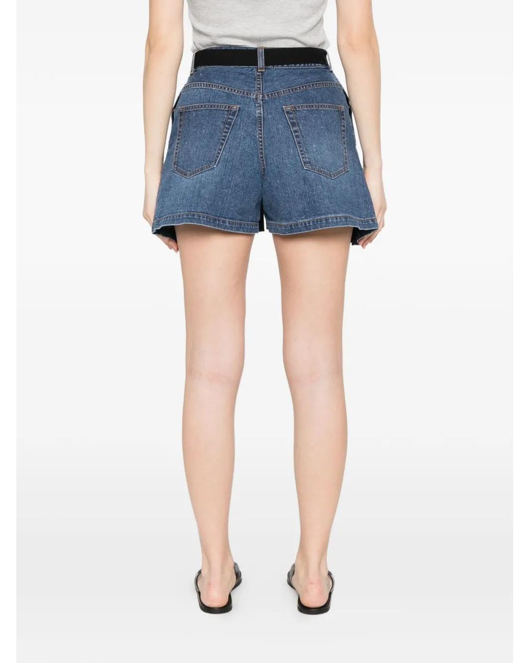 Sacai Black Denim-Panel Shorts