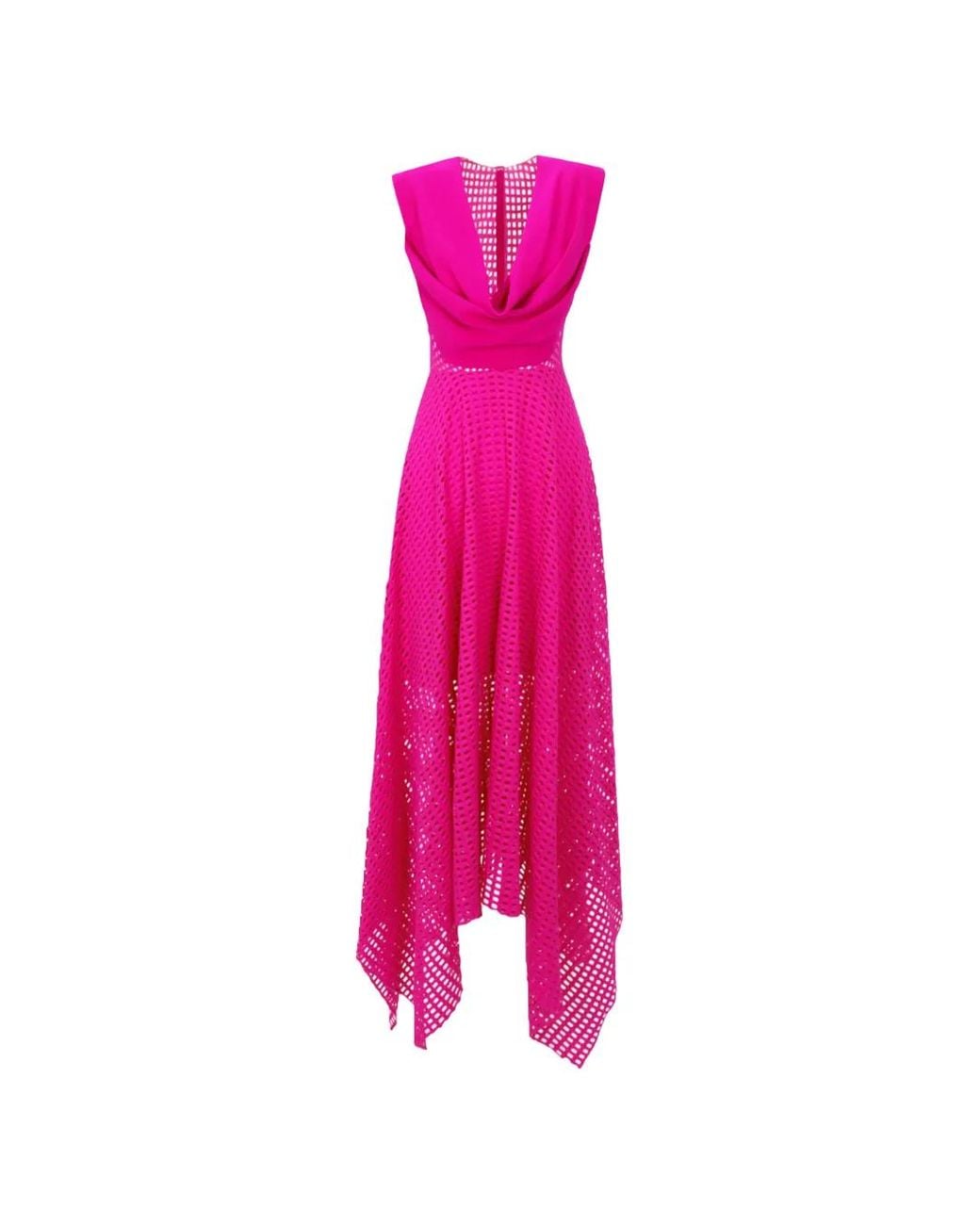 Gemy Maalouf Pink Crochet Lace Midi Dress