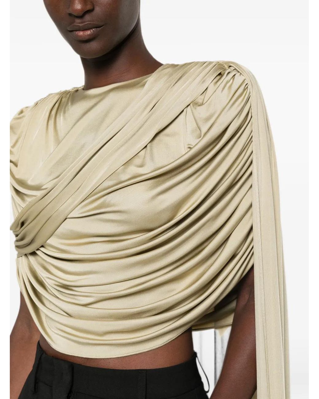 The New Arrivals Ilkyaz Ozel Metallic Draped-Detail Top