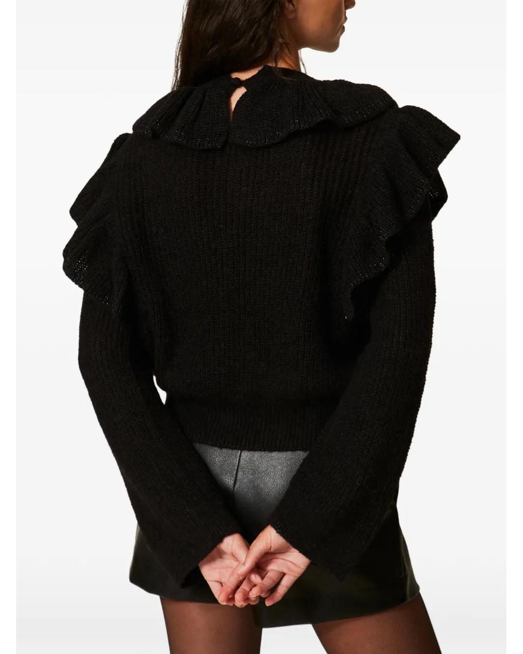 Twinset Black Jumper With Lurex Yarn And Ruffles