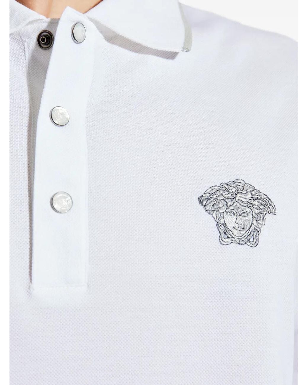 Versace White Classic Cotton Polo Shirt With Embroidered Emblem for men