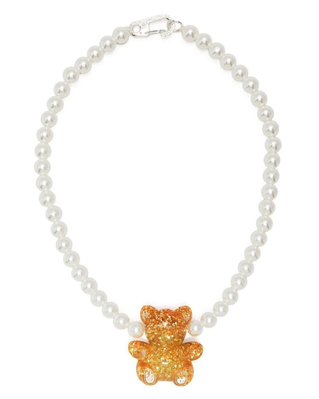 Bimba Y Lola Golden-bear Pearl Necklace in White | Lyst