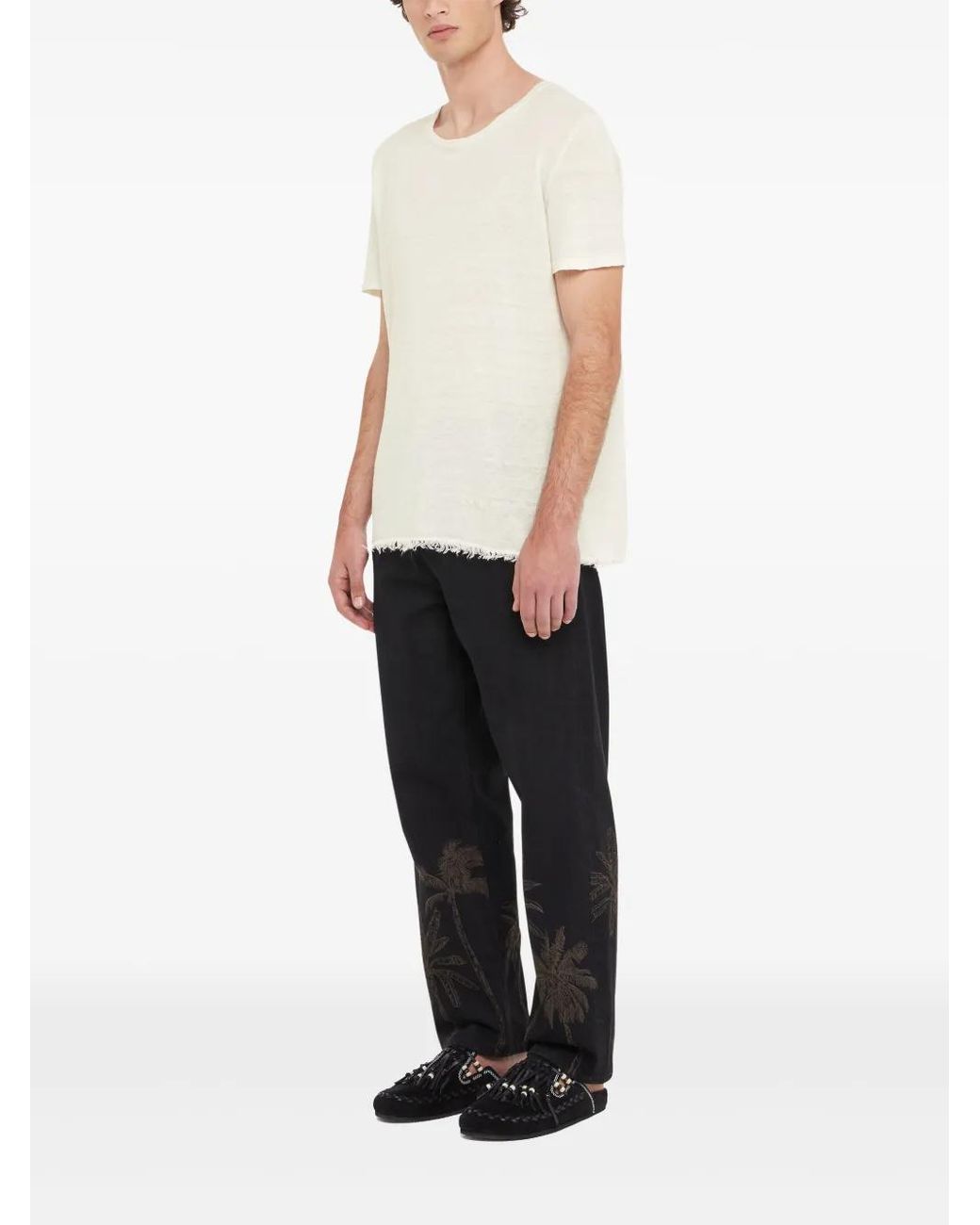 Alanui White Linen Knitted T-Shirt for men