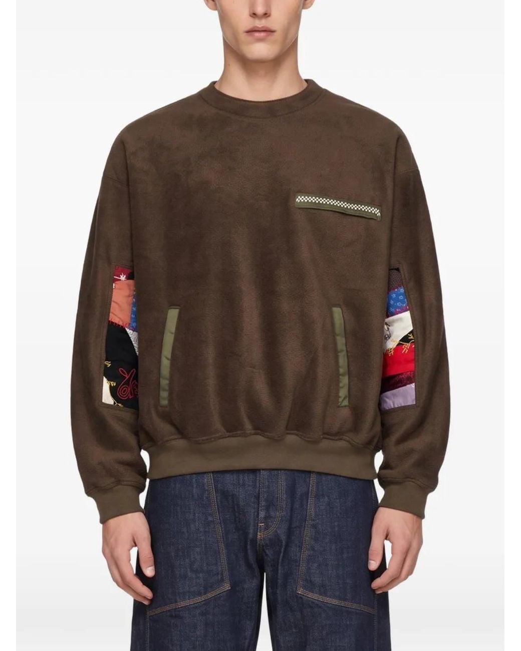 KHOKI Brown Patchwork Fleece Sweatshirt for men