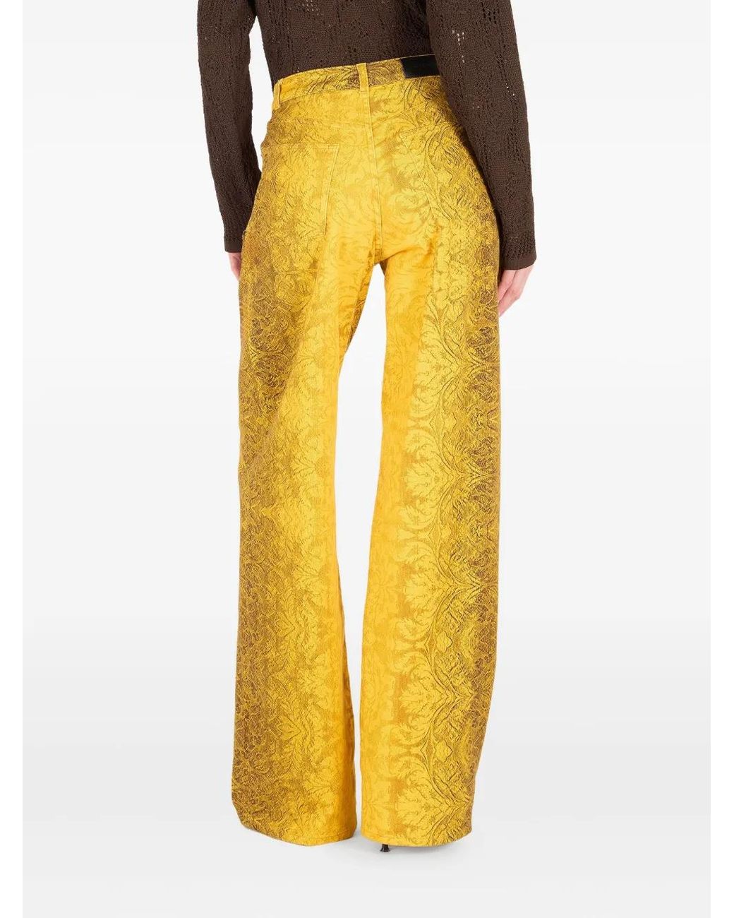Roberto Cavalli Yellow Brocade-Print Straight-Leg Jeans