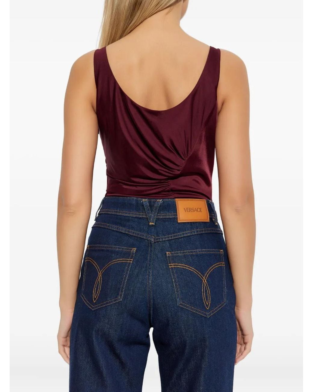 Versace Red Viscose Jersey Draped Bodysuit