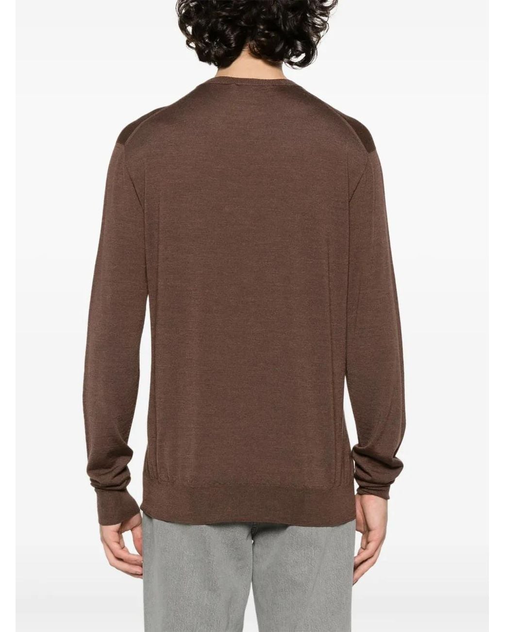 Lardini Brown Crew Neck Wool-Blend Jumper for men