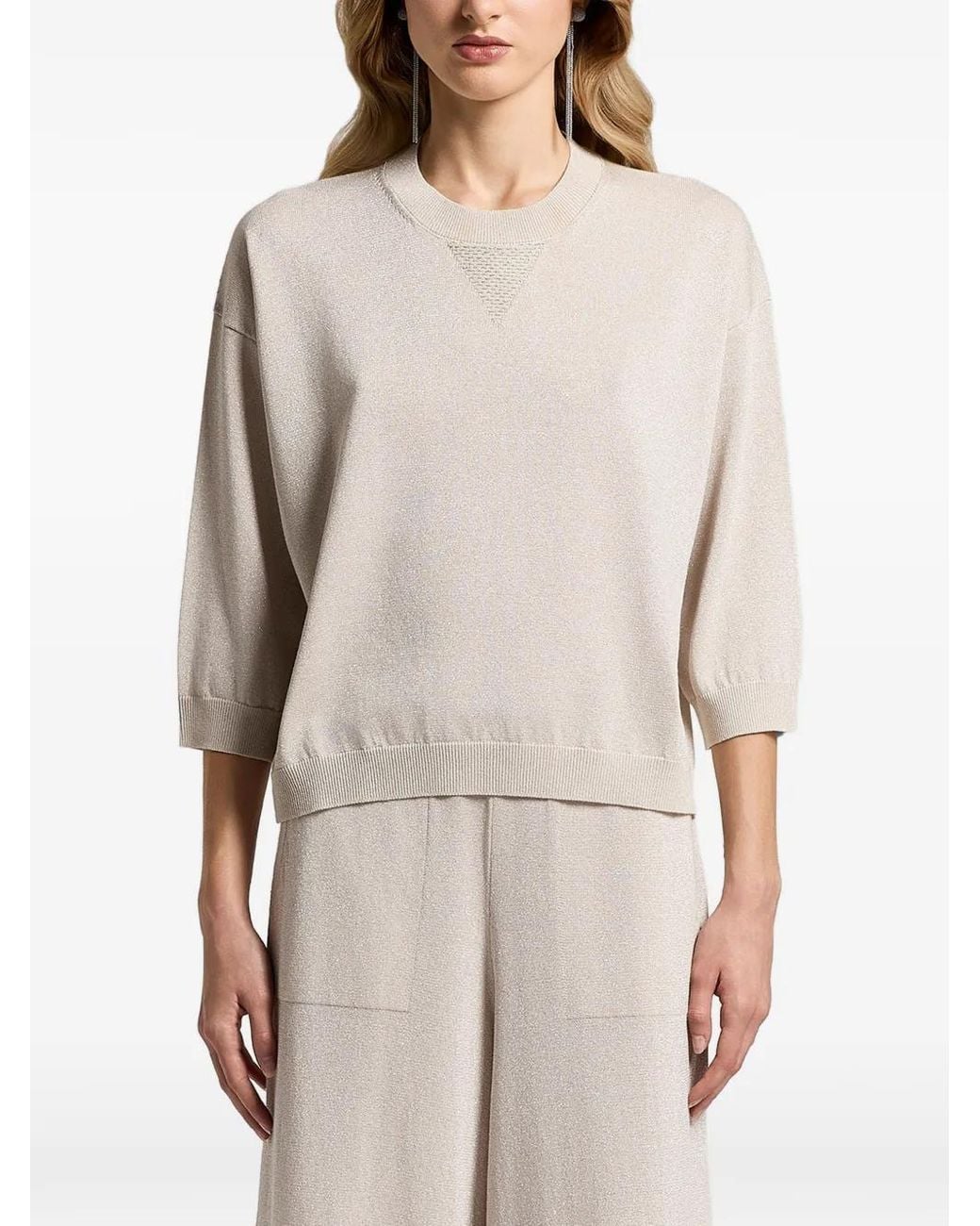 Peserico Natural Fine-Knit Crew-Neck Sweater