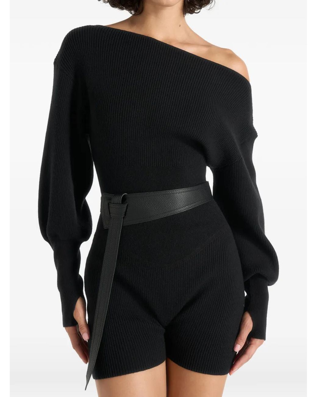 Manière De Voir Black Suzette Off Shoulder Knitted Playsuit With Belt