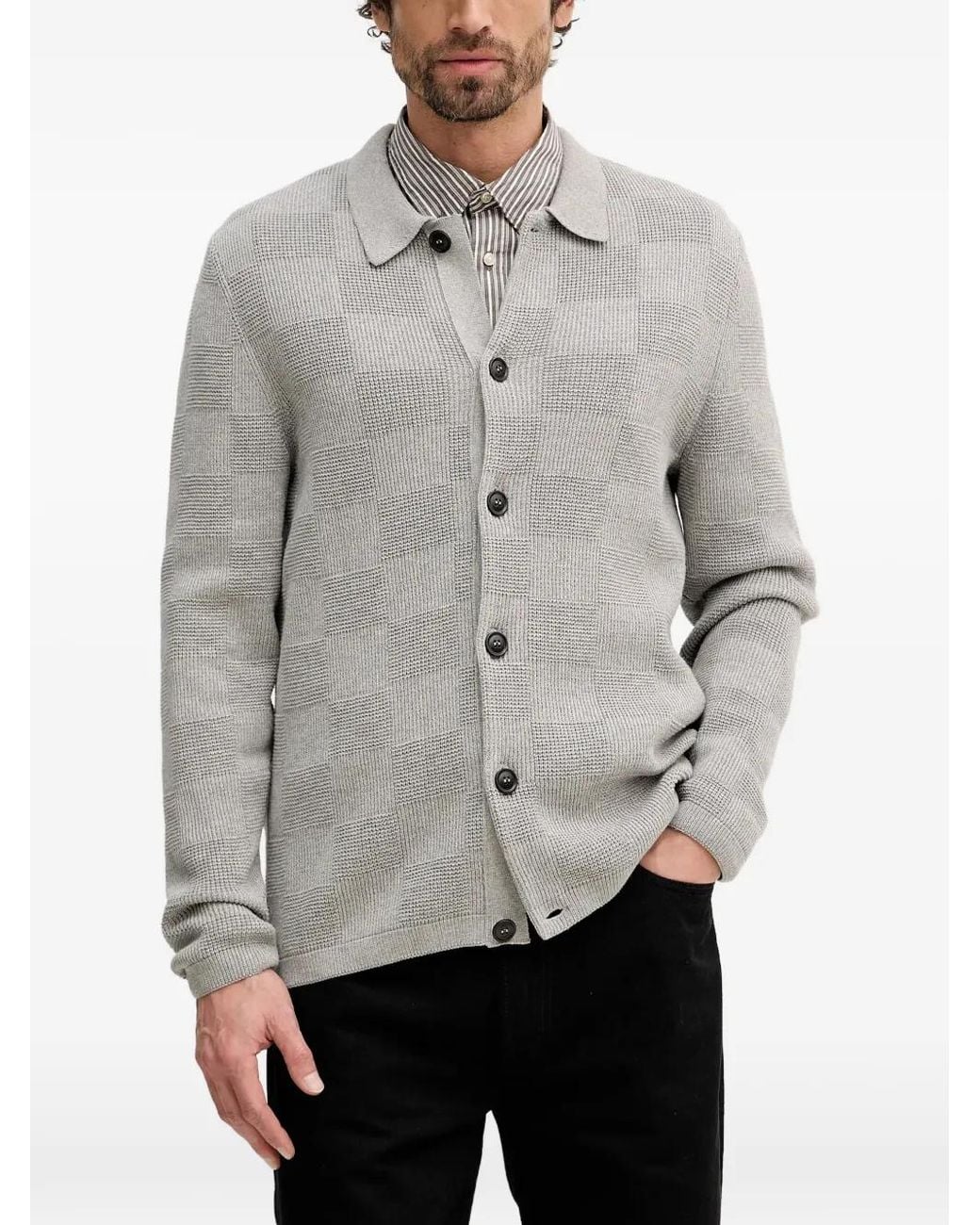Barbour Gray Falton Check Button Cardigan for men