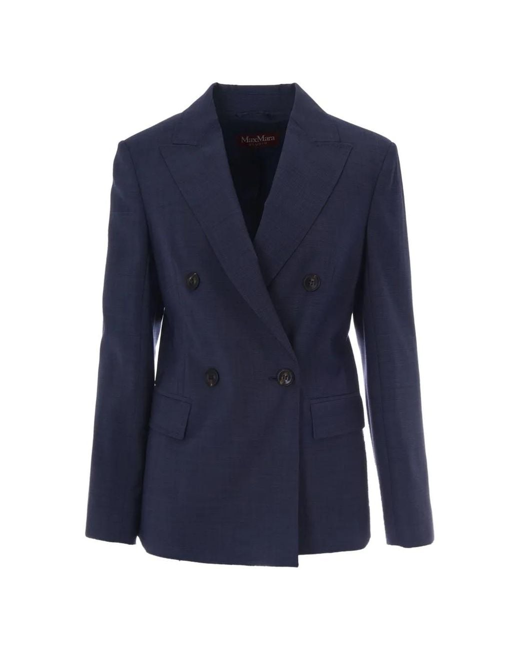 Max Mara Blue Blazer En Laine Vierge À Boutonnière Croisée